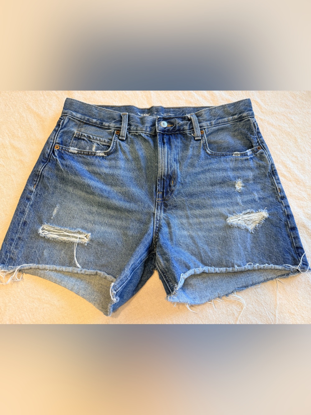 Old Navy Blue Distressed Slouchy Straight Denim Cutoff Shorts